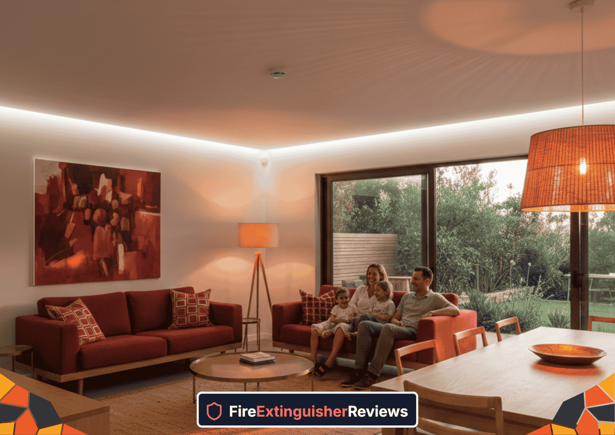 Family protected at home with fire safety devices - showing importance of fire detection systems